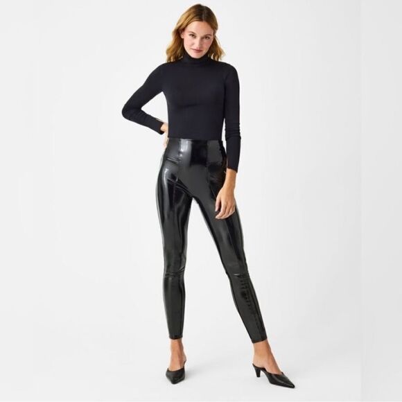 NWT SPANXshape™ Faux Leather Patent Leggings Classic Black Women’s Size Small - Picture 1 of 11